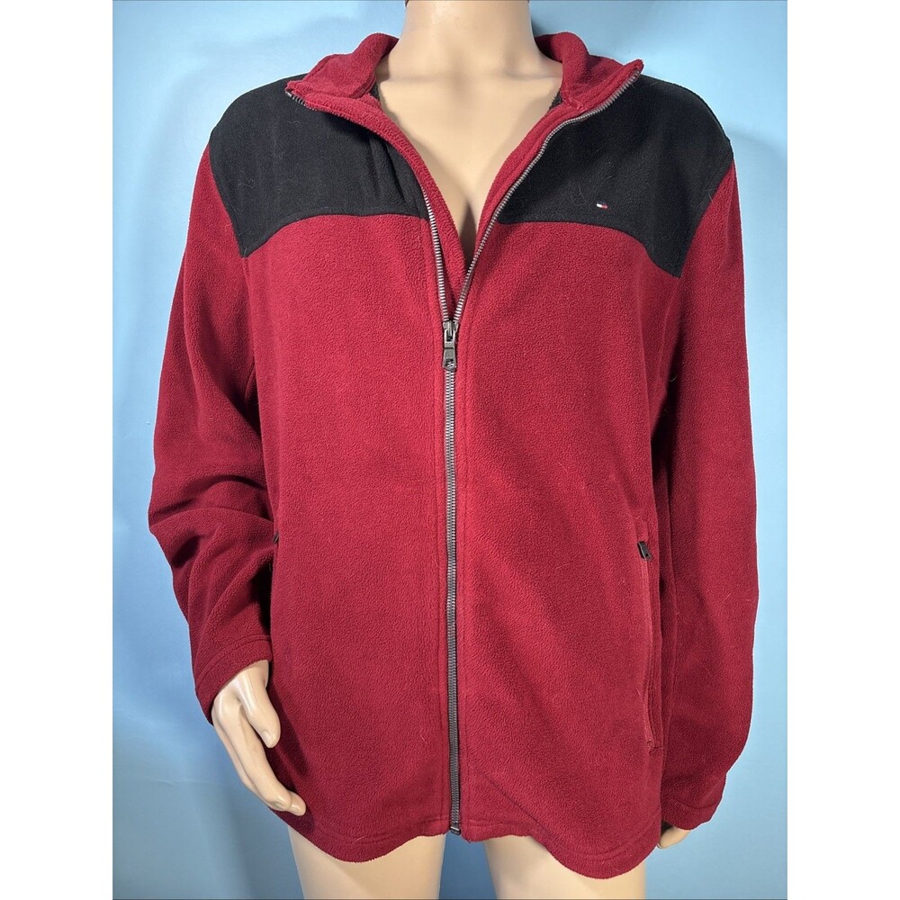 Tommy Hilfiger Men’s Fleece Jacket (Size XXL) • Full Zip, Red / Black Sweater